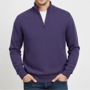 Tommy Bahama Men’s 1/4 Zip Sweater Large Reversible Cotton Purple Gray Mock Neck